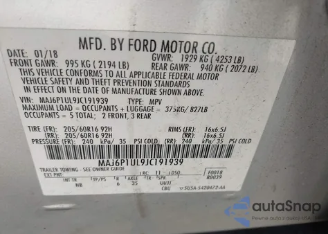 2018 Ford Ecosport Se из США, поврежденный, VIN MAJ6P1UL9JC191939